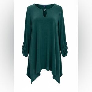*New Stitch Fix Fortune + Ivy Long Sleeve Top Womens Sm Dark Green Keyhole Neck